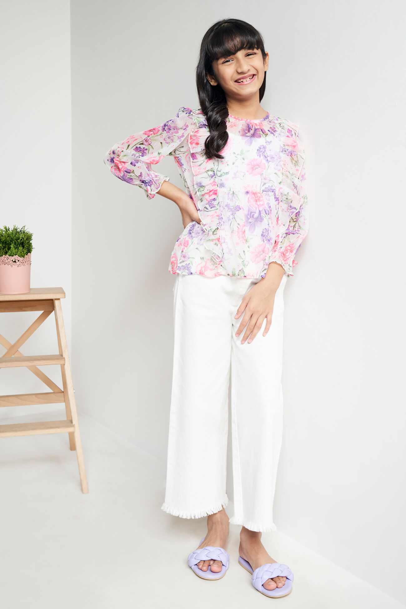 Pink Floral Ruffles Fit And Flare Top, Pink, image 2